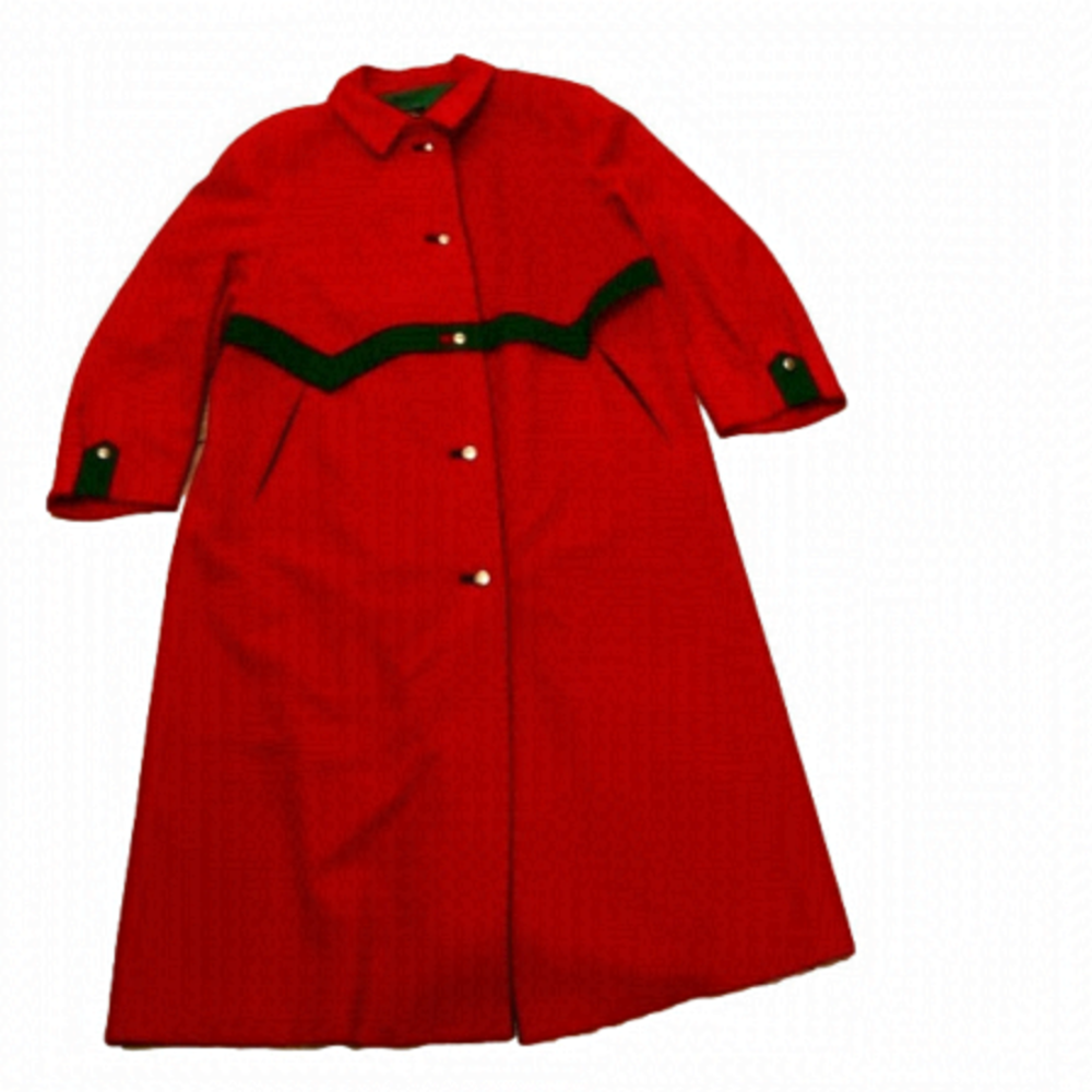 𝅺loden Salko of Austria Wool Cape Coat Military Style Buttons Green Red Vintage